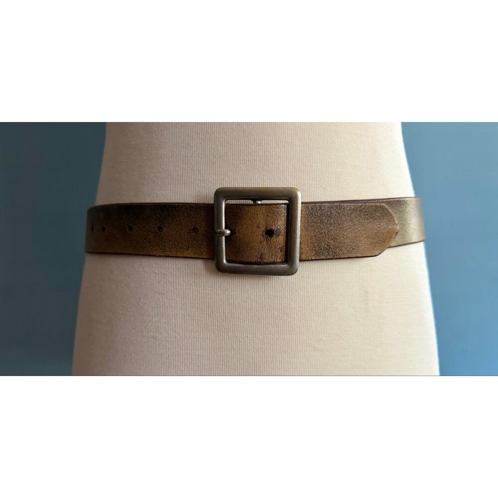 Distressed Brown Italian Leather Belt w/Solid Brass Buckle Mens sz 38